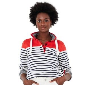 NWT Joules Women's Saunton Sweatshirt Multi Striped Funnel Neck Pullover